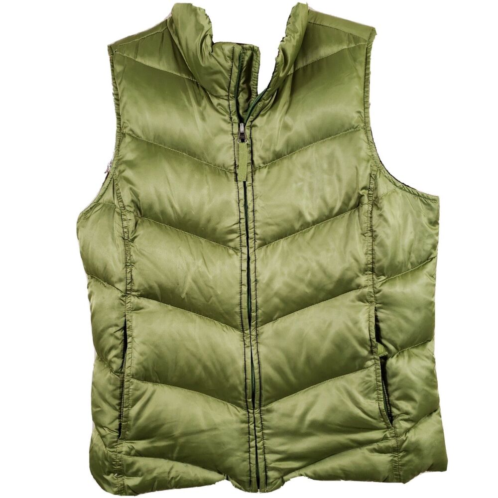 Eddie Bauer Vest Mens Small Neon Green Full Zip Goose Down Puffer Jacket Adult